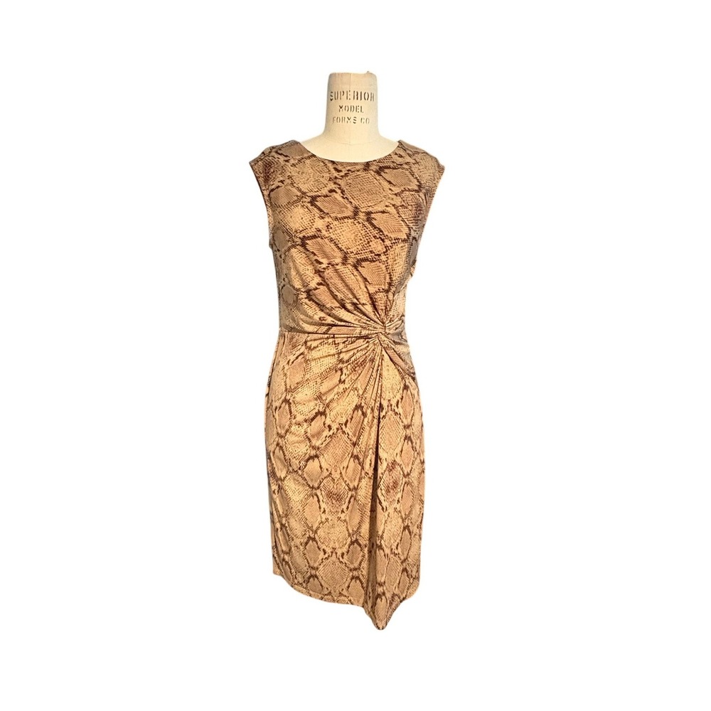 Apt. 9 Women Snakeskin Print Twist Front Sleeveless Dress Tan Brown M Animalier